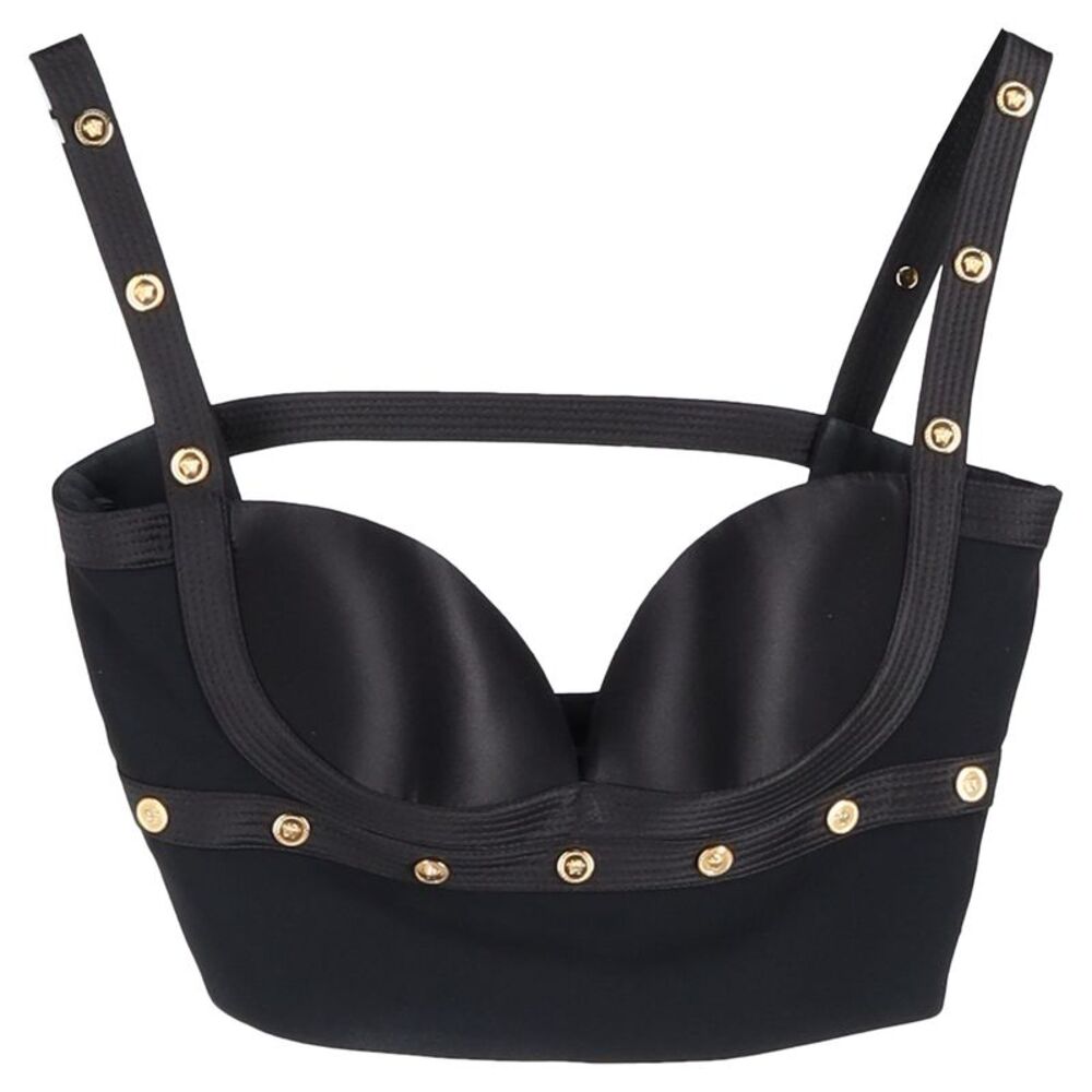 Versace Embellished Satin Bustier Top in Black Viscose